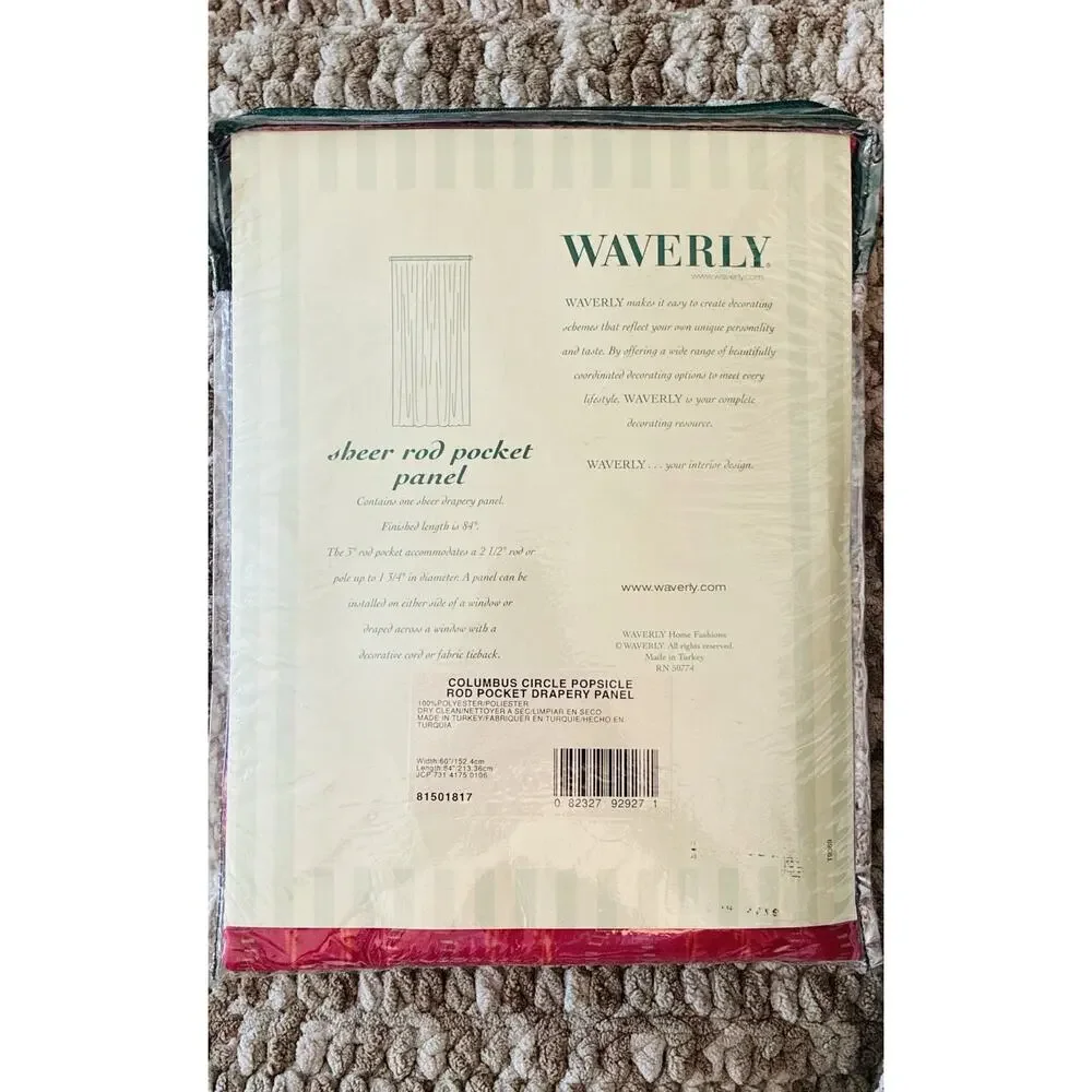 4 Waverly Columbus Circle Popsicle Rod Pocket Drapery Panel 100% Poly 60”X84”